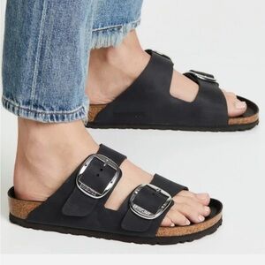 NEW Birkenstock Arizona Big Buckle Oiled Natural Leather Sandal Black Size 38